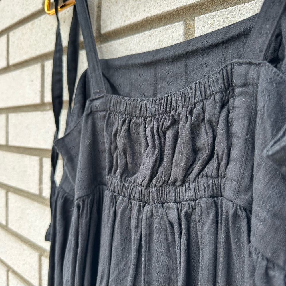 Old Navy Black Dobby Tie Shoulder Midi Dress Pockets Cotton S Coastal Boho - Picture 11 of 13
